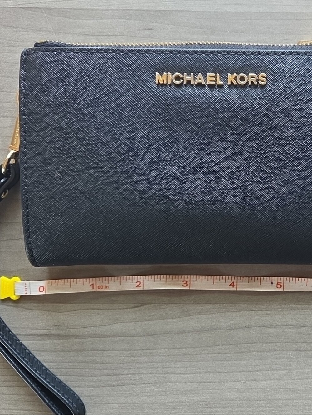 Michael Kors Black Saffiano Zip-Around Wristlet Wallet with Gold Logo